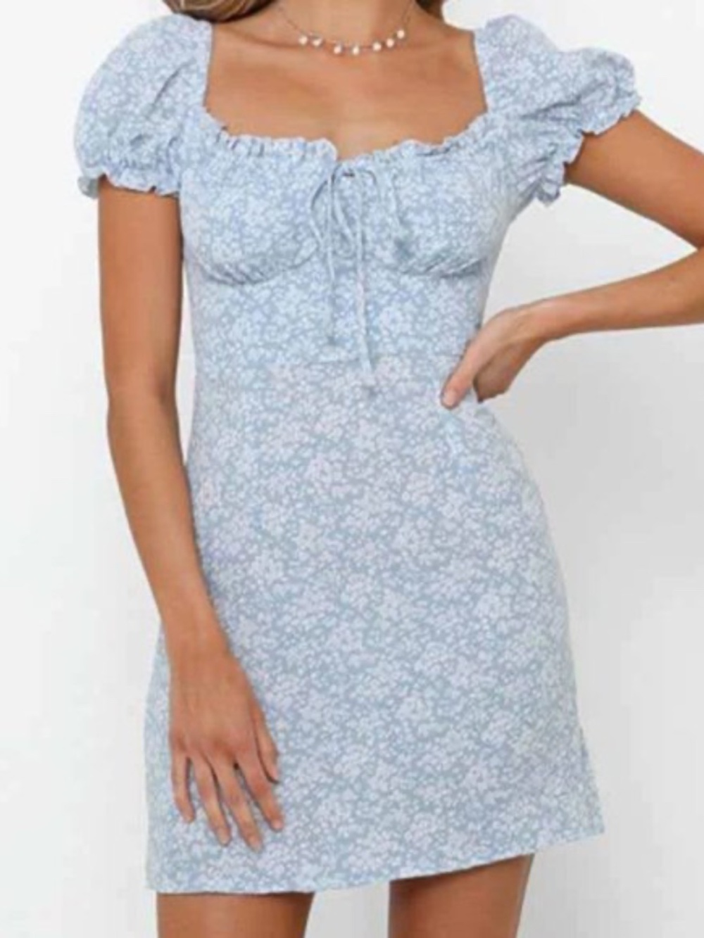 Blue Floral Puff Sleeve Dress